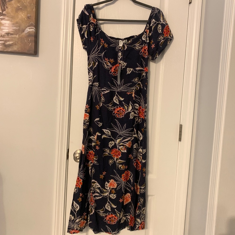 ROXY Soul Values Midi‎ Dress Womens Navy Blue Floral NWT